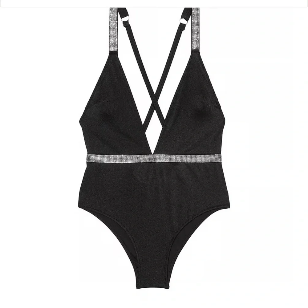 NWT * Victorias Secret One-Piece Swimsuit Shine Plunge Blaxk women XL